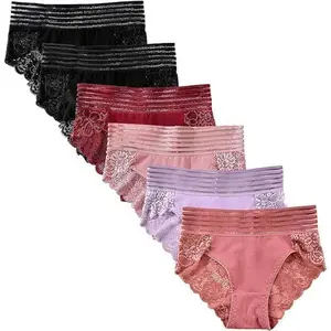 Lace Sexy Undies for Women Stretch Full Coverage Control High Waist Cheeky Top Panties 6 Pack S-4XL Fashion Breathable Underwear Womenswear