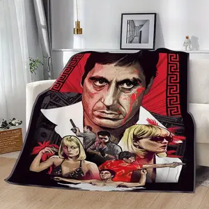 This Scarface-themed printed flannel blanket is perfect for all-season travel, camping, and naps, making it a unique holiday gift.