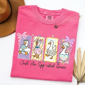 Comfort Colors Just An Egg-cited Goose Vintage T-shirt Silly Goose Easter Retro Tshirt Coquette Egg Brushstroke Retro Easter Gift Idea