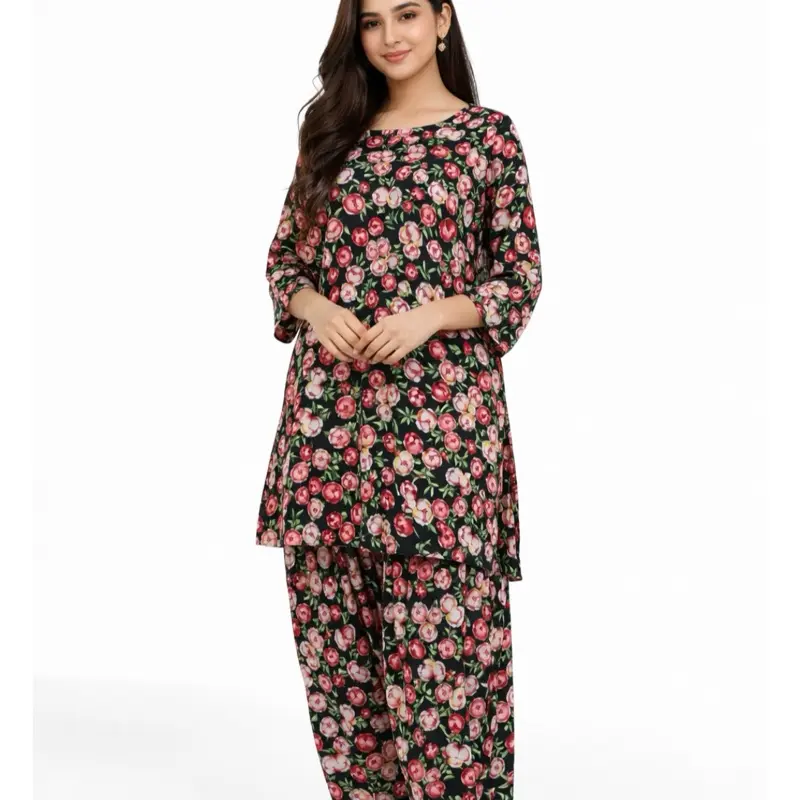 Small Linen 2 Piece Casual Dress for Summer and Fall Soft Womenswear Shirt Shalwar Elegant  Style  Elastic pull on waist