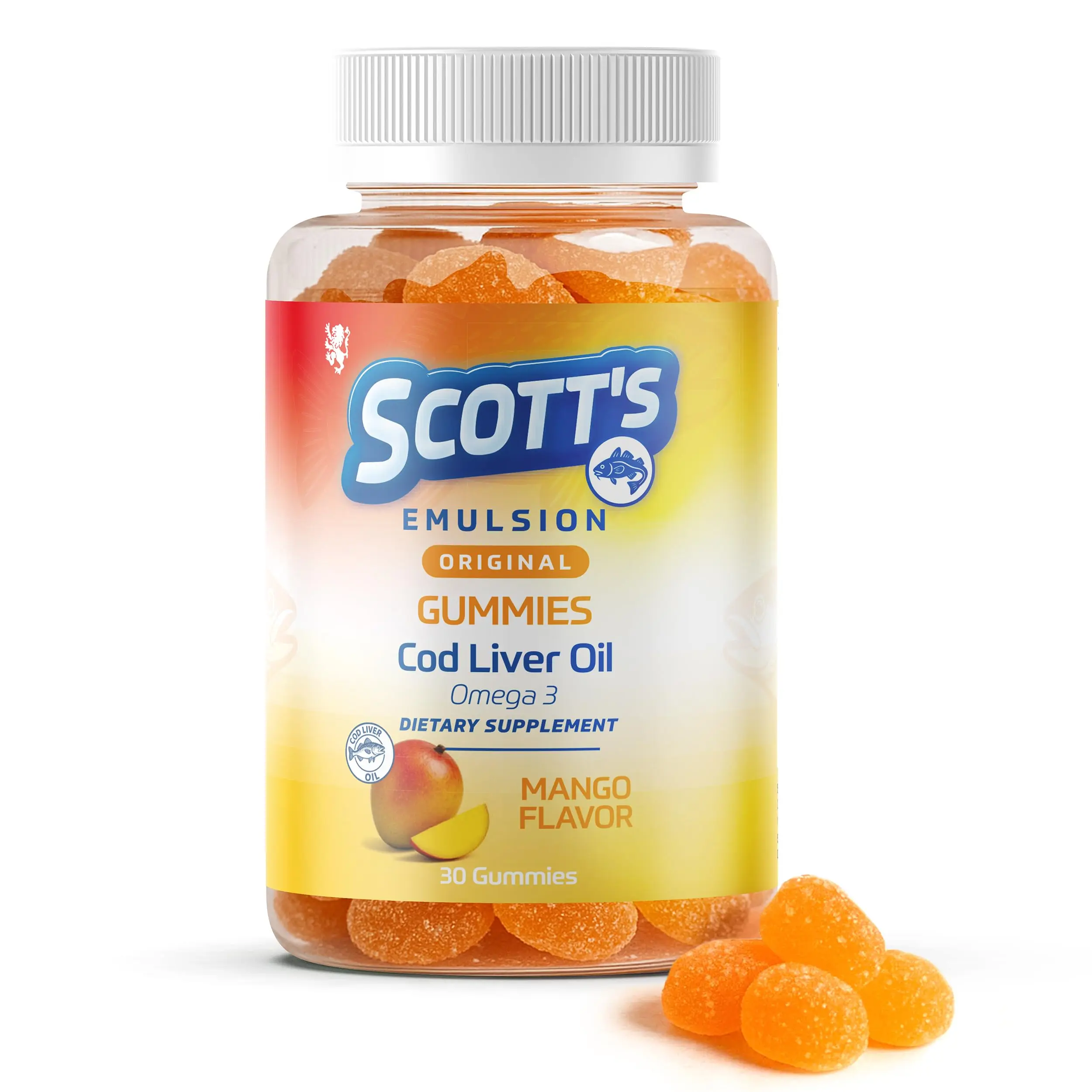 Scott's Emulsion Omega 3 Mango Gummies for Kids - Fish Oil with Iron for Immune & Brain Health with Vitamins A, D3, Folic Acid + Zinc, Iron & Calcium – Mango Flavor with No Fishy Aftertaste – Immune & Liver Support – 30 Gummies, Gummy Supplement, Immune B