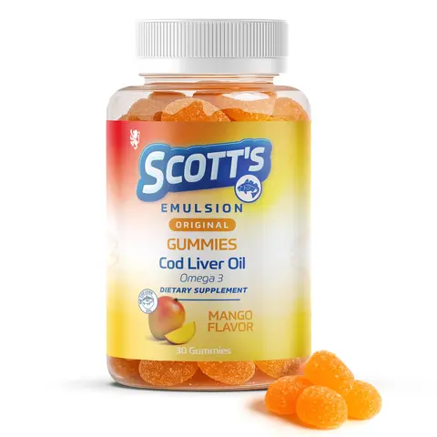 SCOTT'S EMULSION Gomitas de Omega 3 y Hierro para Ninos Sabor Mango | Kids Mango Gummies with Fish Oil and Iron | 30 Gomitas