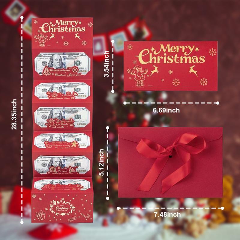 Christmas Santa Dollar Folding Red Envelopes Gold Stamping Gift Pack with Ribbon 6 Slot DIY Holiday Cash Envelopes for Party and Festive Decorations
