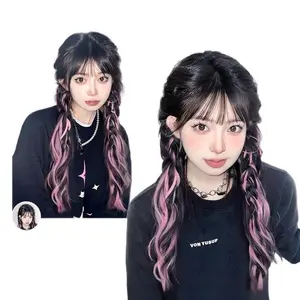 Wig braids, sweet and cool ponytail, double braids, red highlights, realistic braiding, colorful hot girl boxing braids