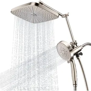 12" Rain Shower  with  4.7" 9-Mode Handheld  Combo, High  Dual Shower Heads with Adjustable Extension Arm, with 59'' Extra Long Shower Hose (Nickle)