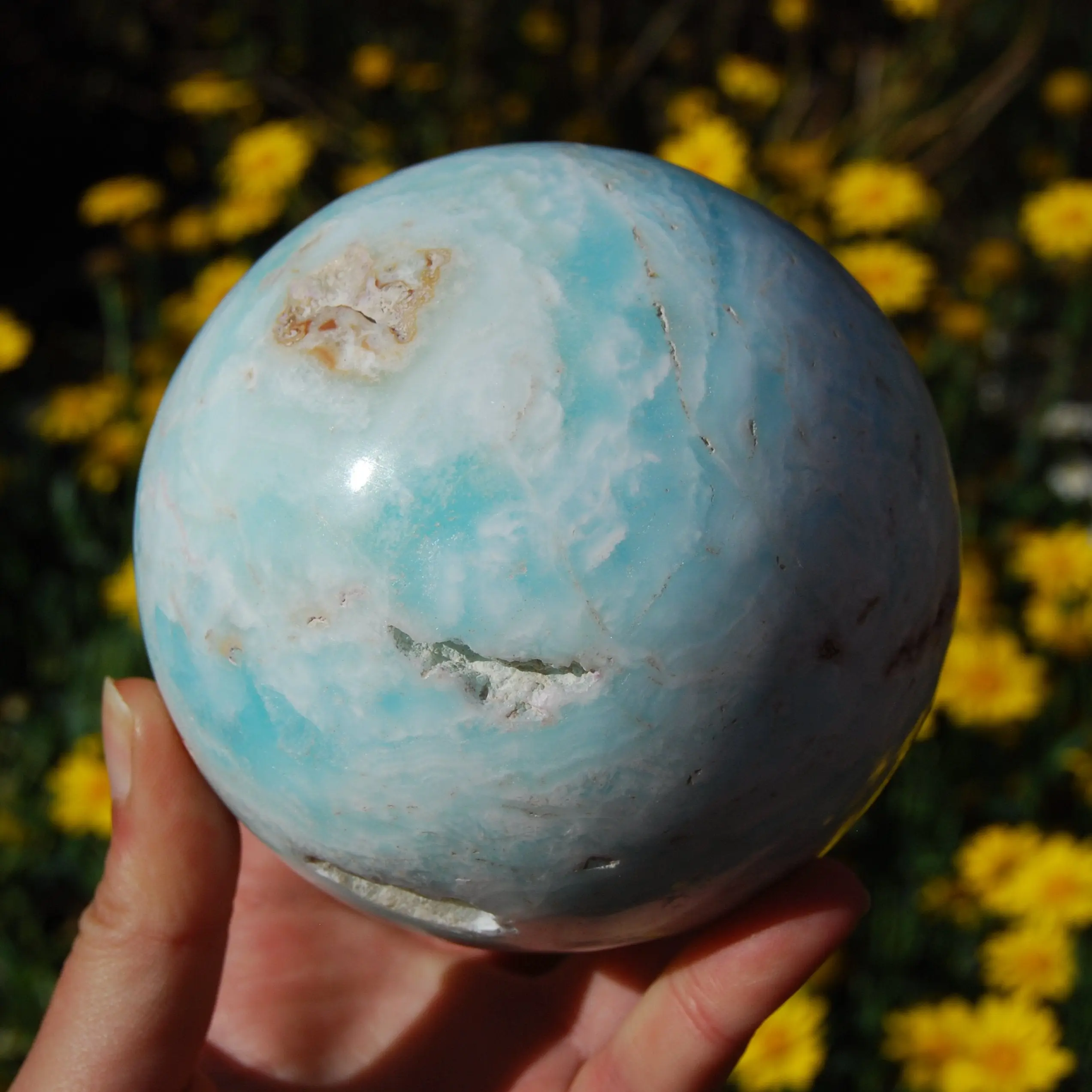 HUGE 3.5lb Caribbean Blue Calcite Crystal Sphere, Pakistan HUGE 3.5lb Caribbean Blue Calcite Crystal Sphere, Pakistan