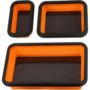 Collapsible Parts Tray Set of 3 Different Size, Red Foldable Tool Trays for Screws,, Nuts and Small Parts (Orange)