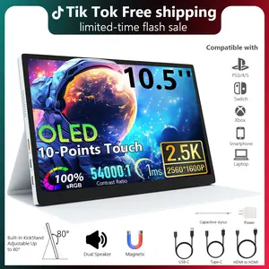 Touchscreen Portable OLED Monitor 10.5-inch FHD 2.5K Ultra HD 60Hz/240Hz Laptop Screen Extender Compatible with PC Mac Xbox Switch PS5 iPhone IPS Gaming Monitor HDR External Screen Entertainment Home Office Portable Display
