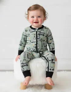 Bestaroo Construction Site Baby Romper Coveralls Dual Zipper Soft Modal Stretch Fabric Snug Fit Cozy Sleepwear Newborn to Toddler Sizes