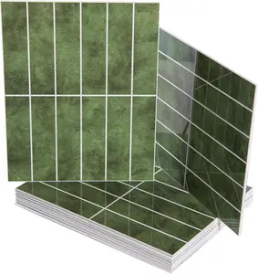 10-Sheet Faux Marble Peel and Stick Backsplash Tile for Kitchen Wall Bathroom Countertops, 11.4 inch x 9.1 inch Stick-on Glazed-Ceramic Finish Resist to Water, Heat and , Green