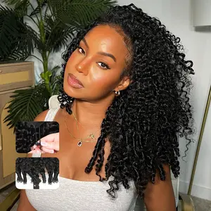 210% Density 20 Inch Burmese Curly Half Wig 100% Human Hair 3 In 1 Glueless Human Hair Half Wig Seamless Flip Over Half Wigs for Black Women No Glue No Lace Curly Wig