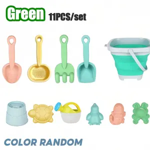 Beach Toy Set for Kids, 11 Pcs Silicone Sand Toys, Collapsible Bucket, Shovels, Sand Molds, Beach Essentials, Outdoor Play, Summer Fun