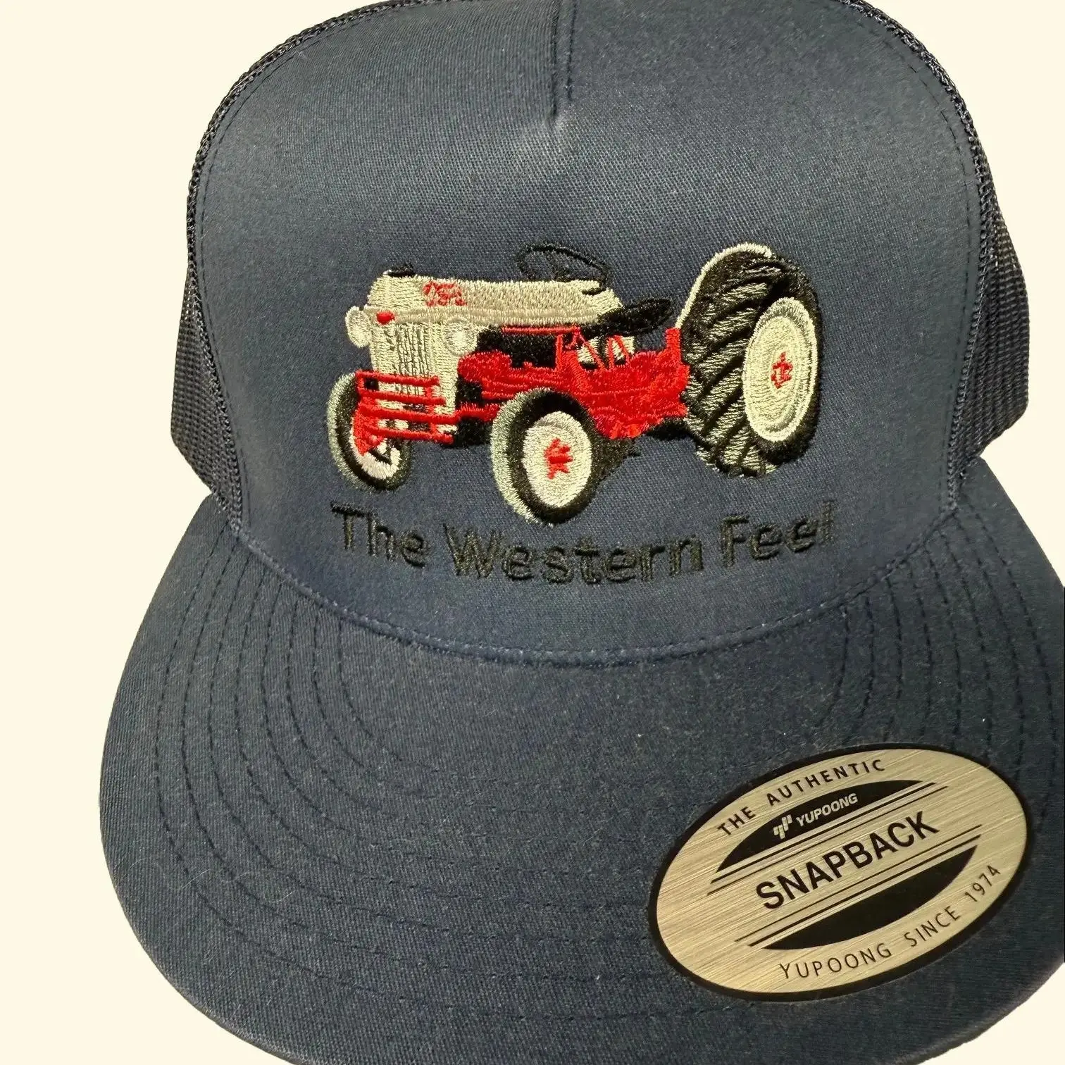 Yupoong TWF She thinks My Tractors Sexy - YP 6006 Navy Snapback Hat with Western Theme Design No Warranty