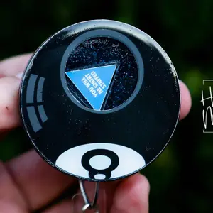 Unmagic Eight Ball Badge Reel, Shaker Badge Reel, RN id Holder, Retractable Acrylic Badge Reel, Nurse Gift, Funny Badge Reel