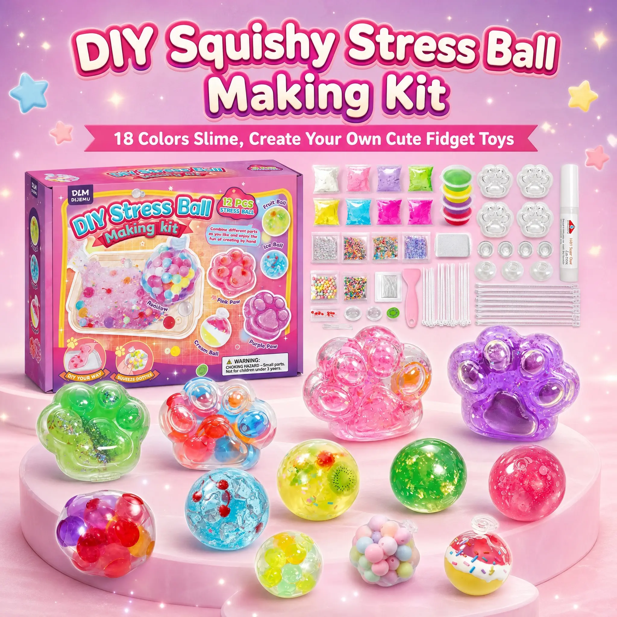 Kawaii DIY Cat Paw Squishy Kit - Super Soft Mochi Texture, Squishies Toys,Relaxing ASMR Stress Relief, Fidget Slime & Squishy Toys, Cool Gifts for Kids,Creative Play Vacation Craft Activity,Handmade Room Decor