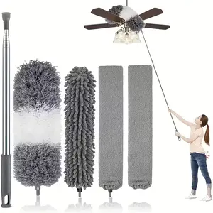 5pcs Retractable Microfiber Dusting Brush Set, Extendable microfiber duster, Home cleaning tool, Reusable, Bendable Long Handle, 30-110inch, with Extension Pole, for Cleaning High Ceiling Fans, Furniture, Cars, Bathrooms, Kitchens