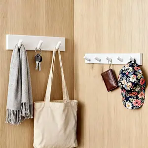Simple Style Wall-Mounted Clothes Hanger, Real Wood Hooks, 3-5 Hooks for Clothing, Robes, Towels, Keys, Hats, Scarves, Coats, Base & Hooks, Wall Mounted Organizer