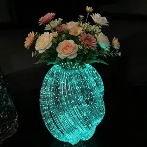 Handmade Glass Flower Vase Luminous Waves Decorative Modern Art Mouth Vase Home Decor Rustic Floral Arrangement Centerpiece for Living Dining Room Fireplace(Oval)