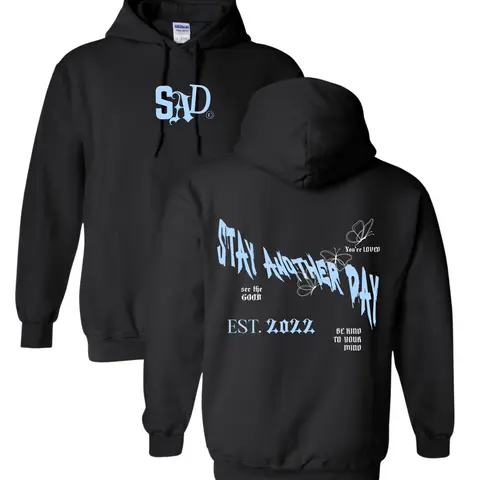 Stay Another Day Men's Cotton Crew Neck Pullover Hoodie - SAD Mental Health Awareness Graphic, The World Needs You EST 2022 Menswear Long Sleeve Top, All Season Casual Comfy Pullover