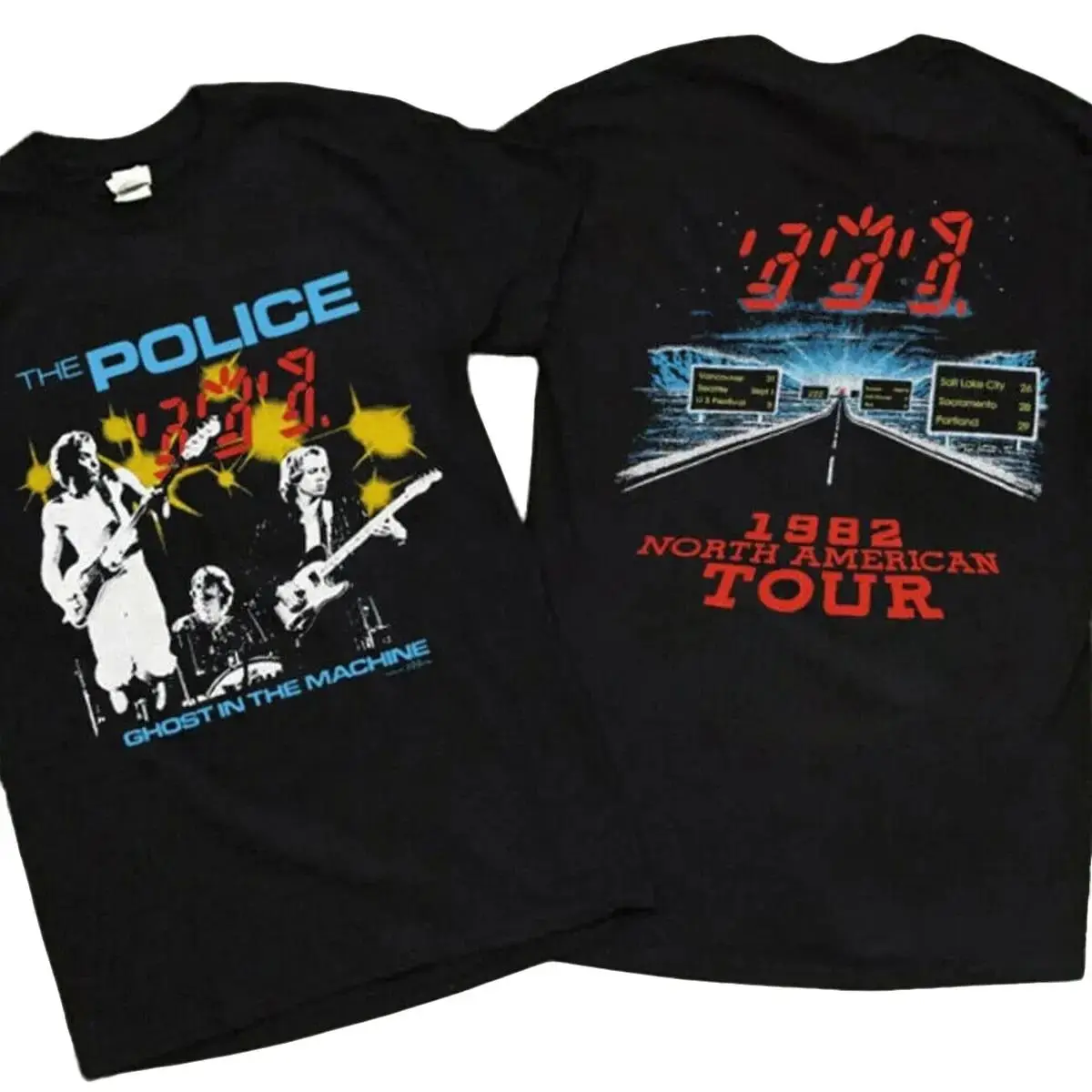 Vintage 1982 Sting & The Police Ghost In The Machine Concert Tour T Shirt S-3XL Double Side Unisex Menswear Top Tee