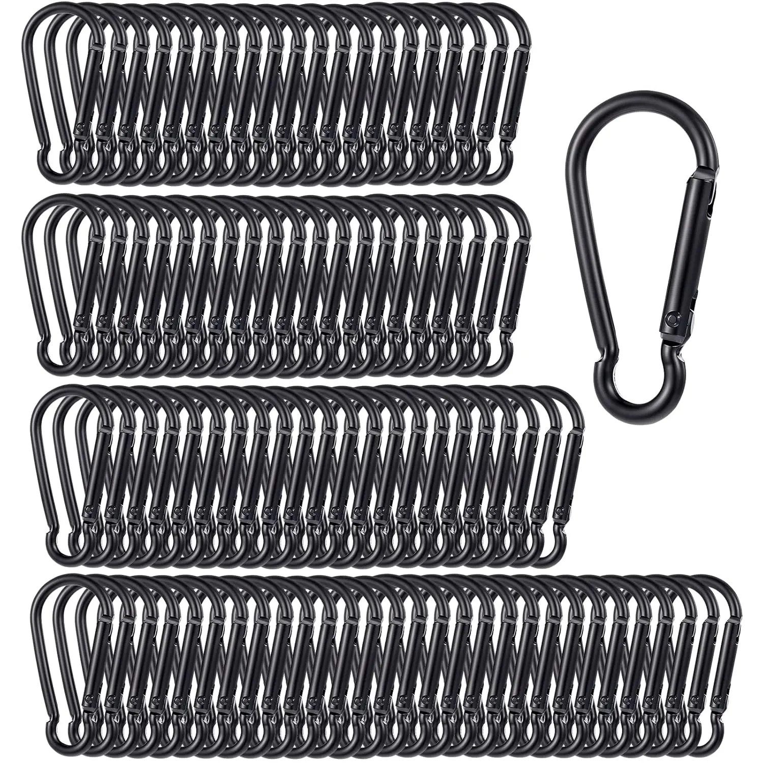 100 count Small Carabiner Clip Spring Snap Hook Carabiners, 2.36" M6  Alloy  Carabiner, Black Small Carabiner Clip for Swing, Hammock, Hiking, Fishing, Camping