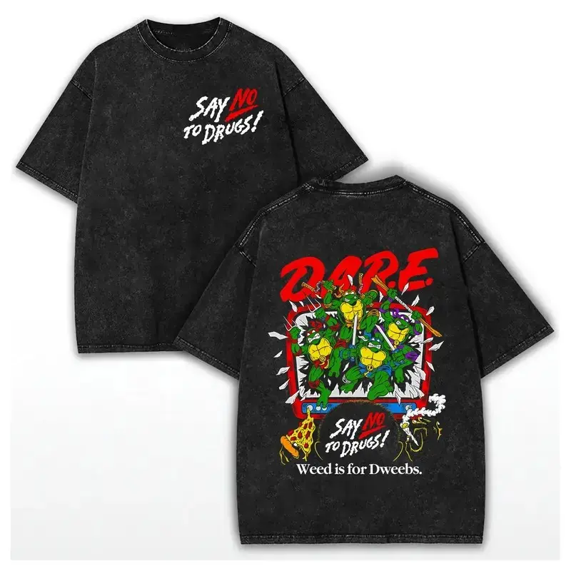 Washed Cotton Unisex Classic Ninja Retro DARE SAY NO TO DRUGS Tee, Vintage Turtles Graphic Shirt, Gift for Fans Gift for Women Gift for Men Love Statement