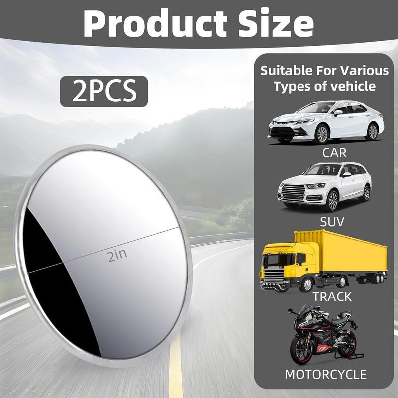 Blind Spot Car Mirror 2 Pack-2 Inch Round Rear View Convex Mirrors for Cars/SUVs/Motorcycles/Trucks/Trailers/Snowmobi les/Bicycles/RVs/Boats/Golf Carts with Rust Resistant Frame-HD Real Glass