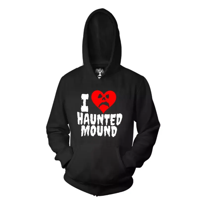 Official I HEART HAUNTED MOUND SHIRT SEMATARY GHOST MOUNTAIN LOVE RARE HOODIE
