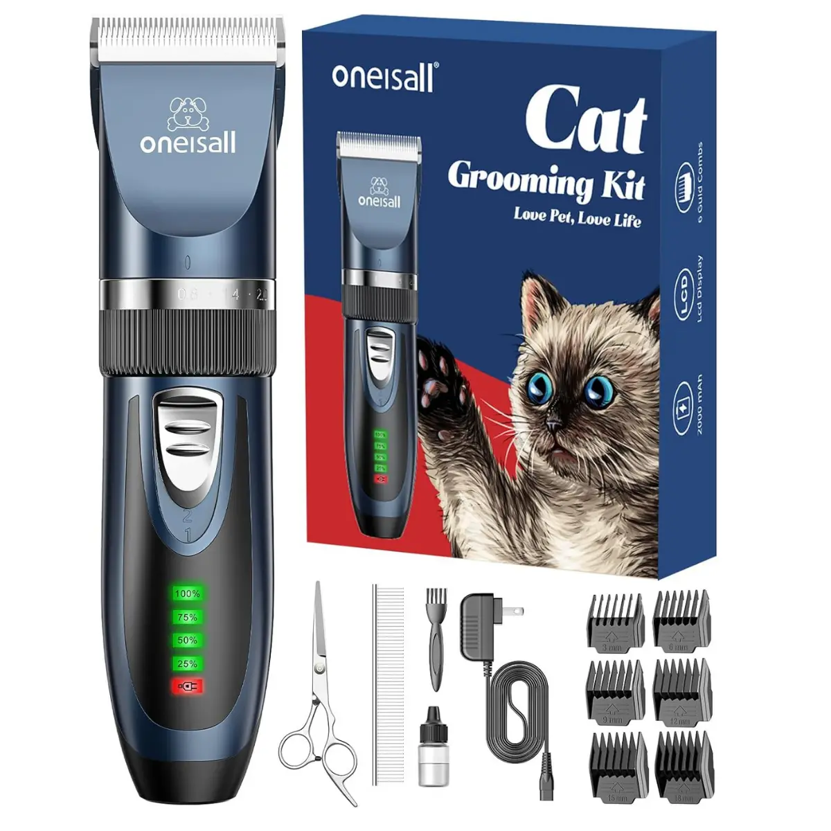 Cordless Quiet Pet Grooming Clippers Kit - 2-Speed Electric Clippers for Matted, Long Hair Cats & Small Dogs