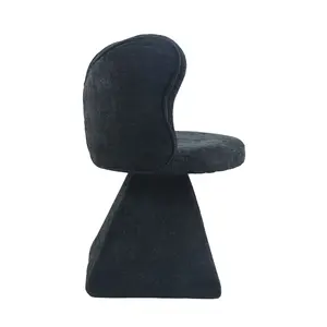 Black Vanity Chair with Butterfly Back 360° Swivel Accent Makeup Stool Chenille Velvet Fabric Sturdy Triangular Base High Resilience Foam for Bedroom Dressing Table Living Room Dining Room
