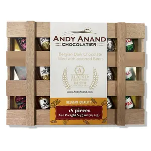 Andy Anand Liquor-Filled Chocolate Bottles, Beer Flavor, 18 pc – Vegan, 60% Cocoa Butter, Non-Alcoholic, Birthday & Holiday Gourmet Gift Box