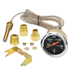 7-123 Water Temperature Gauge for Cars Ships Vehicles Trucks Accessories, 12V Pointer Mechanical Water Temp Gauge with Yellow Light, 50-140°C/130-280°F Temperature Range, 1.8m Wire Length