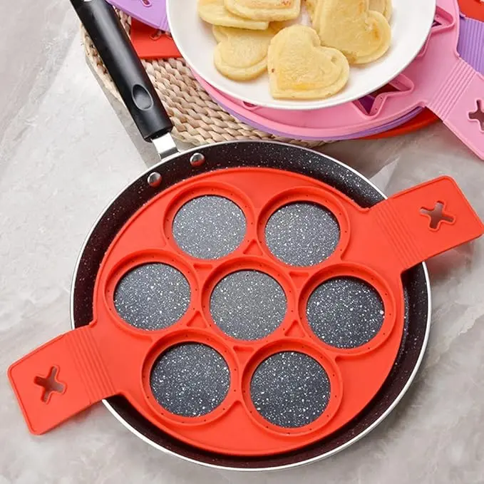 Silicone Non-Stick Pancake Maker, 7-Cup Round Cooking Tool, Easy Fryer, Kitchen Essential, Mini Pancake Waffle Maker, Pancake Mold