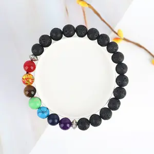 7 Chakras Lava Stone Bracelet - 8mm Round