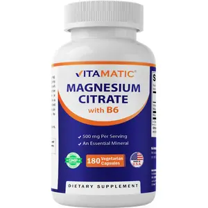 Vitamatic Magnesium Citrate 500mg per Serving - 180 Vegetarian Capsules (Provides 150 mg of Elemental Magnesium) - Added B6 for Maximum Absorption - Supports Muscle, Joint, and Heart Health*