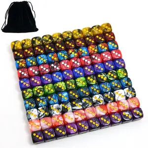 100-Pack Two Color Round Angle Six Sided Dice Die with Free Pouch for Tenzi, Farkle, Yahtzee, Bunco or Teaching Math (12mm)