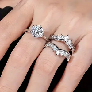 1pc S925 Silver 3 Moissanite Engagement Set Sterling Silver Stylish Birthday Fashion, Weddings And Holidays, with 18K Plated And Women