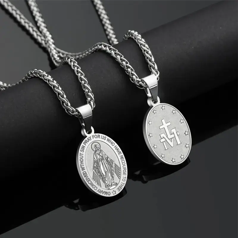 18K Gold Virgin Mary Necklace | Tarnish Free Miraculous Medal Pendant | Christian Faith Jewelry