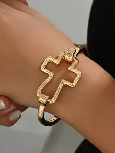 Women's Cute Cross Design Bangle Bracelet, Cross Charm Bangle, Fashion Jewelry for Party, Daily Clothing Decor, Trendy All-match & Exquisite Jewelry for Birthday Gift, Trendy Bangles