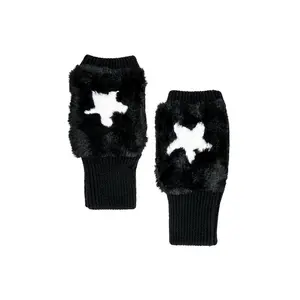 jocelyn Faux Fur Intarsia Mittens in Black/white