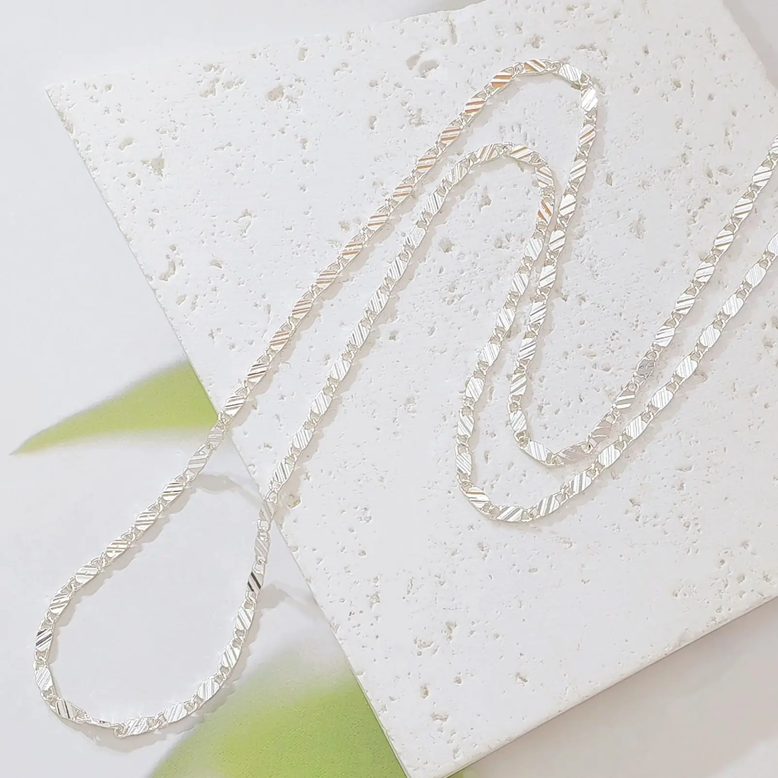 Silver Plated Copper Diamond Cut Figaro Chain Necklace for Men Women, Dainty Flat Twisted Link Cable Chain Necklace with Lobster Clasp, Fashion Jewelry Gift for Birthday Anniversary