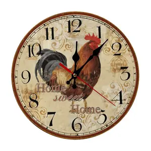 12in Vintage Farmhouse Rooster Wall Clock | Retro"Home Sweet Home" Silent Non-Ticking Round Clock  for Kitchen, Living Room, Country Home decor, Battery not included