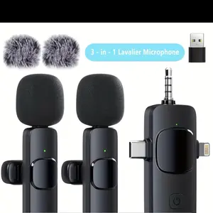 3-in-1 Wireless Lavalier Microphone – Dual Mic, USB-C & 3.5mm