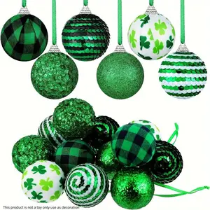 6 pcs, St. Patrick Ornament Ball Green Shamrock Ball Ornament Good Luck Charms St. Patrick's Day Home Tree Ornaments Fabric Wrapped Balls Clover Hanging Decoration Home Decor