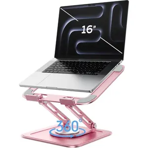 Adjustable Laptop Stand, Computer Stand with 360 Rotating Base,  Laptop Riser Mount for Desk Foldable Protable Computer Desk Fits with MacBook Pro Air (10-16") - Pink