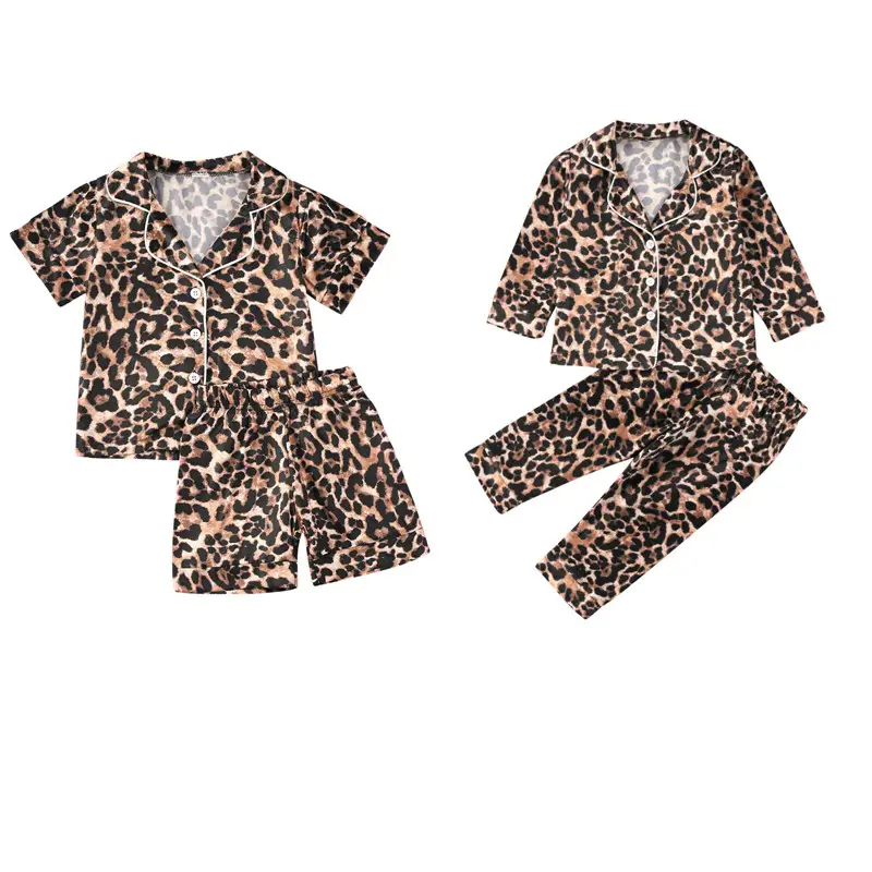 Baby Girl Silk Satin Pajamas Set Leopard Sleepwear Button-Front Nightwear, 2-Piece (6M-6T) #springtok