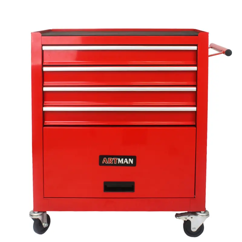Multi functional red tool storage cart with 4 drawers design, rolling tool cart for workshop warehouse, multifunctional storage cart for auto repair factory Cabinet Organiser