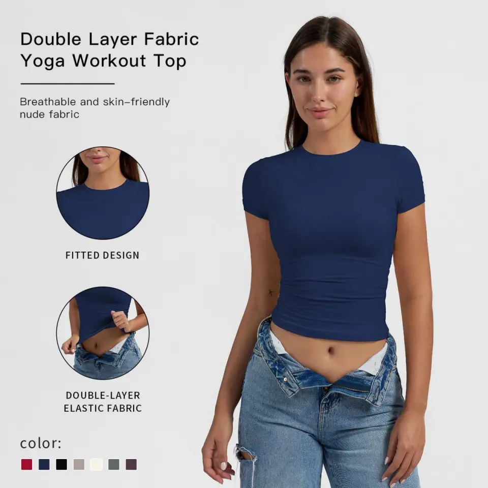 MFVIM Women's Fitted Double-Layer Breathable Short-Sleeve Athletic Style Shirt - Fashion Gym Top, Fitness Shirt, Active Sportswear Tops for Women for Yoga & Gym,summerwins