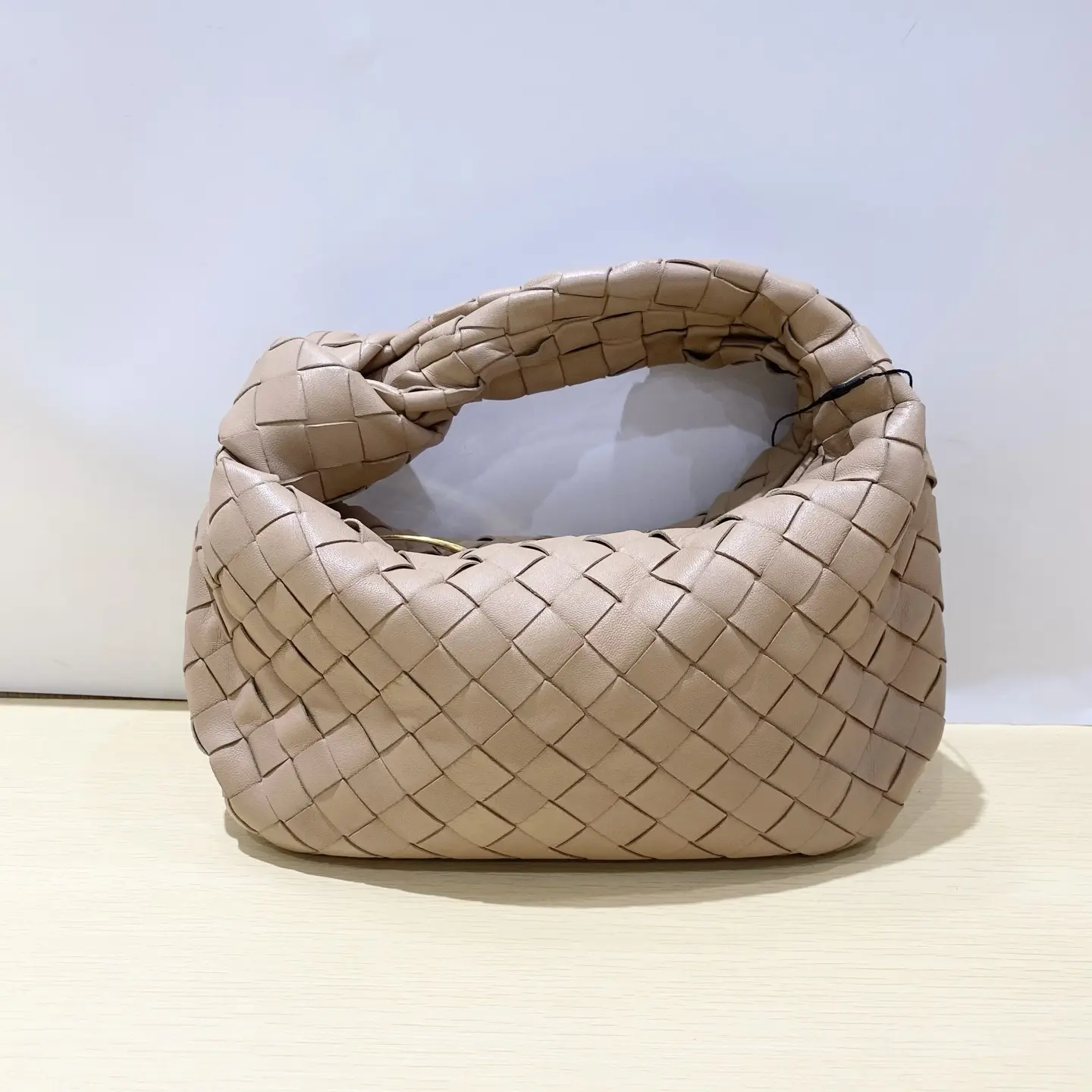 Pre-owned BOTTEGA VENETA Mini Jodie Milk Tea Intrecciato Knotted Handbag
