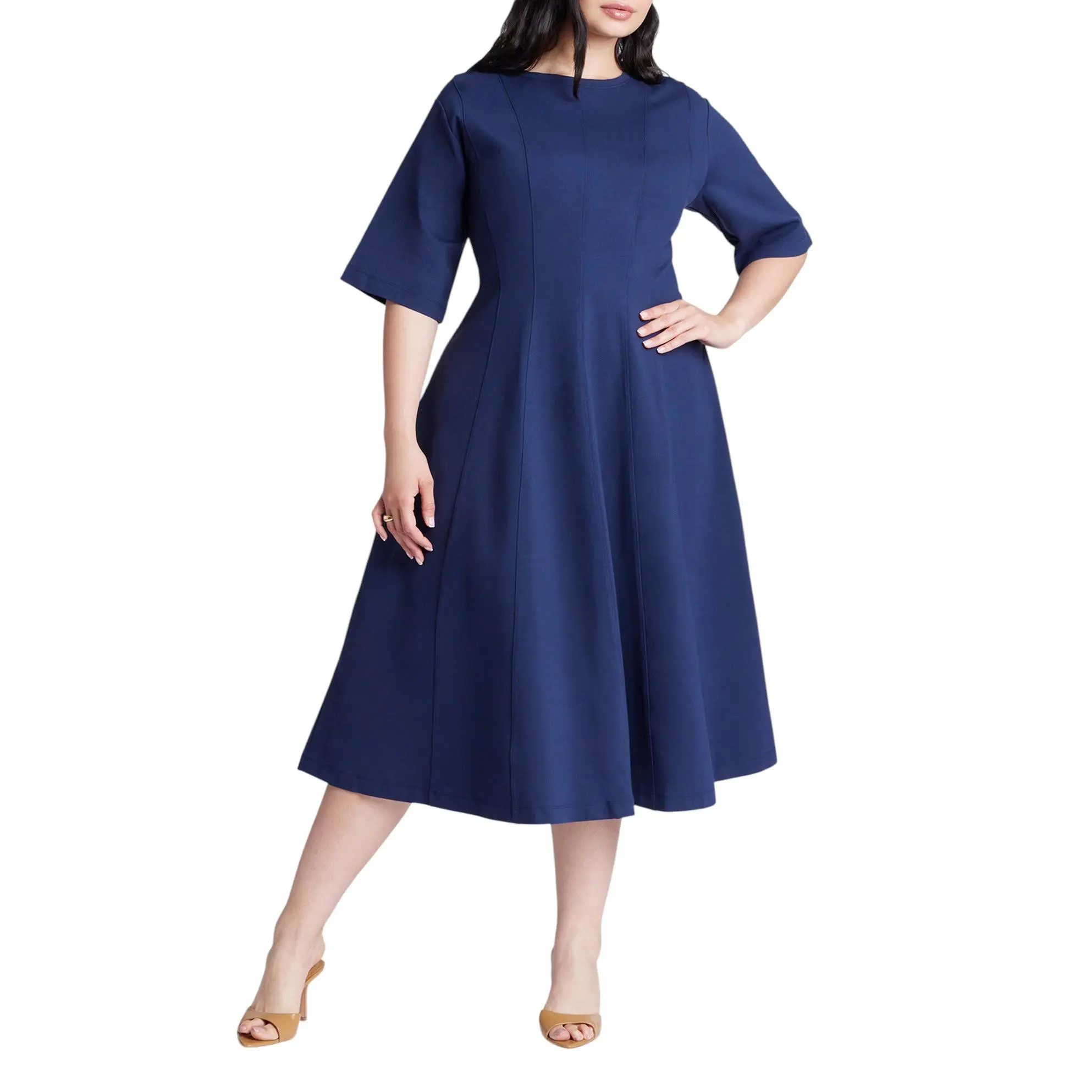 ELOQUII Women's Plus Size Seam Detail Ponte Workwear Midi Dress